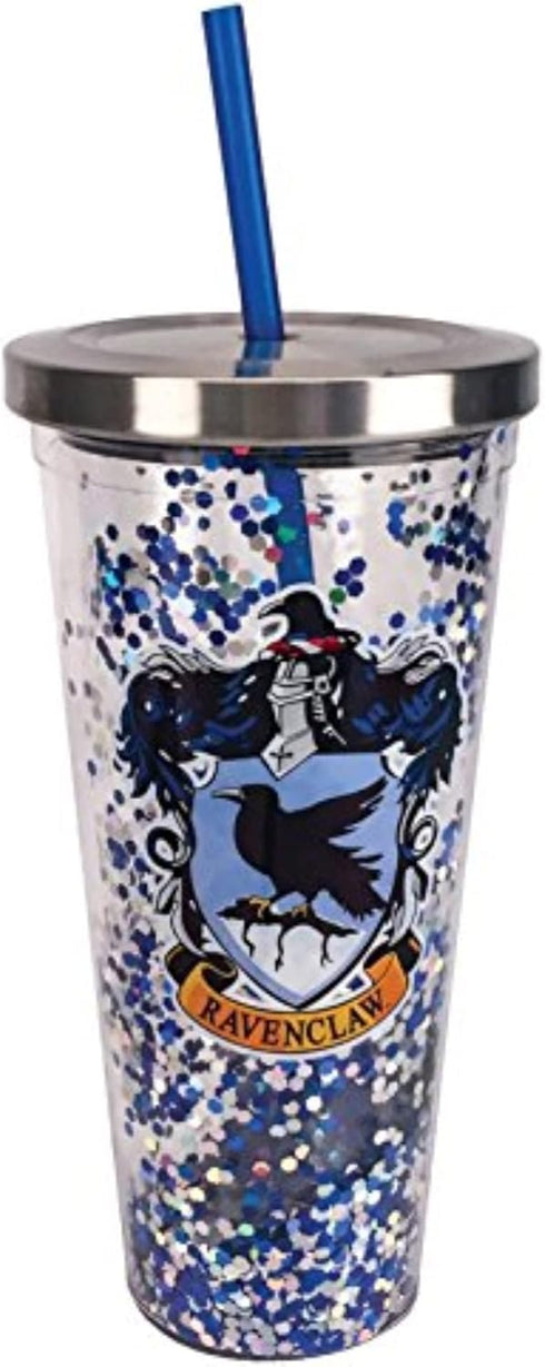 Spoontiques - Harry Potter Tumbler - Ravenclaw Glitter Cup with Straw - 20 oz - Acrylic - Blue...