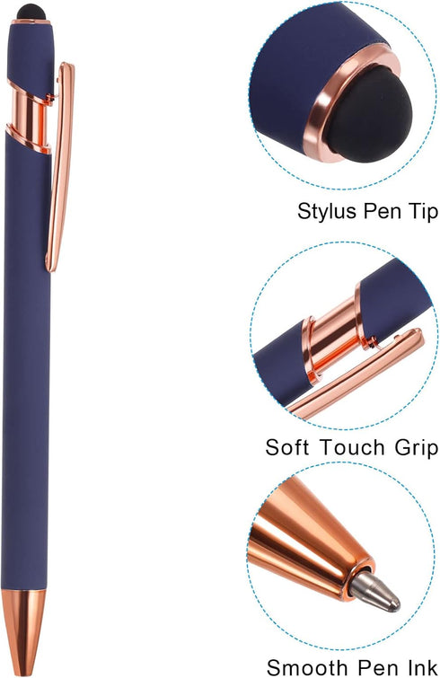 PATIKIL Ballpoint Pen with Stylus Tip, 6 Pack 2 in 1 Metal Pen Black Ink 1.0mm Medium Point Stylus Pen for Touch Screens Style 2, Blue...