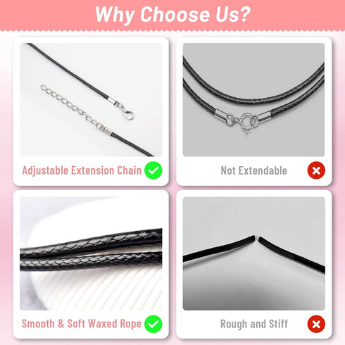 Necklace Cord, Paxcoo 50Pcs Necklace String Rope with Clasp, 24 Inch Waxed Cotton Cord Necklace Bulk for Charms Pendants, Bracelets, Necklaces, Je...