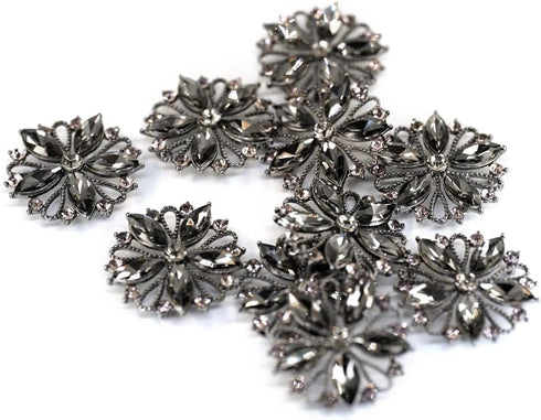 10 pcs Black Hollow Metal Flower Rhinestone Petals Sewing Coat Buttons -40mm -11/2"...