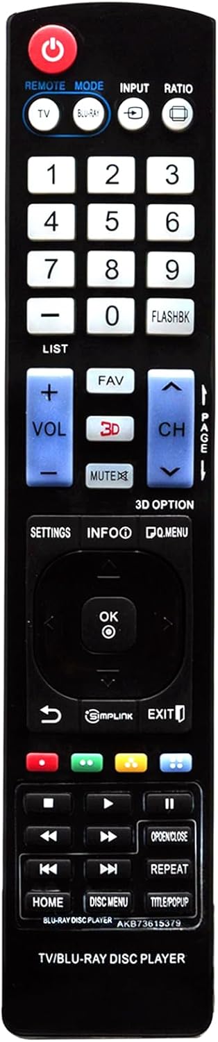 Replacement AKB73615379 Universal Remote Control fit for LG Plasma LCD LED Plasma HDTV 3D Smart TV & Blu-ray Disc DVD Players AKB33871420 AKB72914...