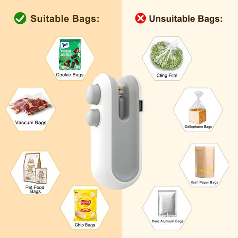 2Pcs Mini Bag Sealer, Rechargeable Heat Sealer, 2 in 1 Chip Bag Sealer & Cutter, Mini Bag Resealer Machine, Portable Handheld Food Sealer for Plas...