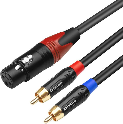 Disino Female XLR to Dual RCA Y Splitter Patch Cable,Unbalanced XLR Female to 2 RCA/Phono Plug Stereo Audio Interconnect Duplicator Lead - 3.3 Fee...
