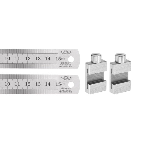 2Pcs 2 in 1 Stainless Steel Ruler with Scriber Block 15cm/6" Metric and Inch Metal Ruler with 20mm Length Brass Locating Block Slider for Woodwork...