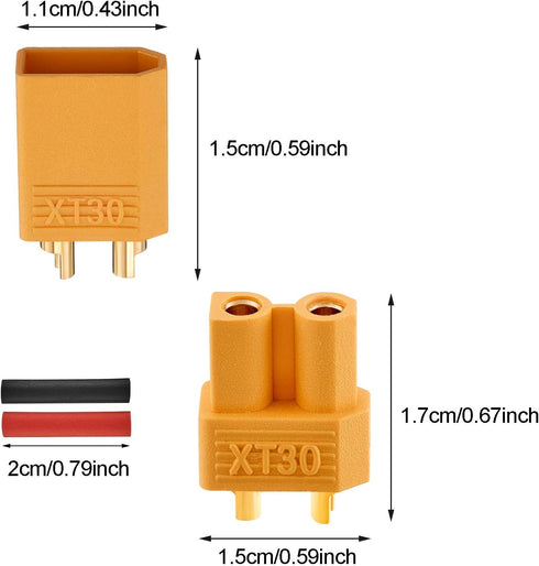 20 Pairs XT30 Connectors Male and Female Connectors Plugs with 2 Pieces Shrink Tubing for RC Battery...