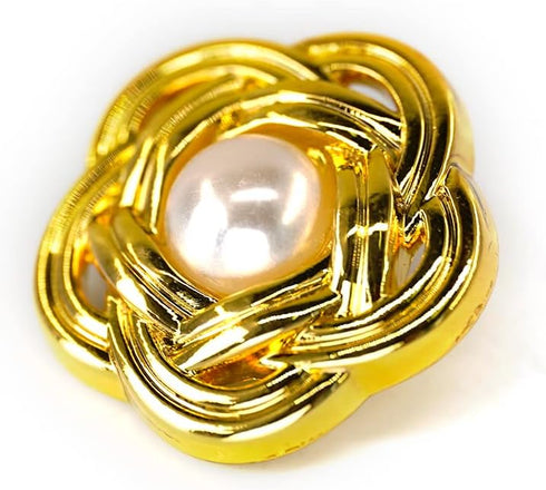 20 pcs Faux Pearl Core Golden Electroplated Openwork Metal Weaving Flower Sewing Shank Buttons - 20mm - 13/16"...