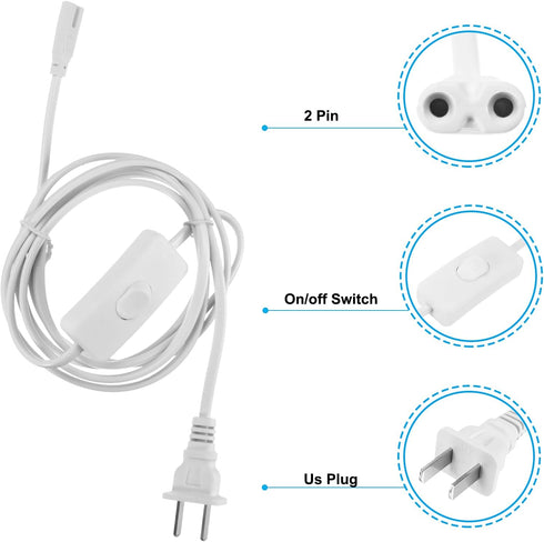 PATIKIL T4 T5 T8 LED Tube Light Power Cord, 2pcs 1.8M / 6FT Extension Cable Wire Connector with on Off Switch for 2 Pin LED Integrated Tube Light ...