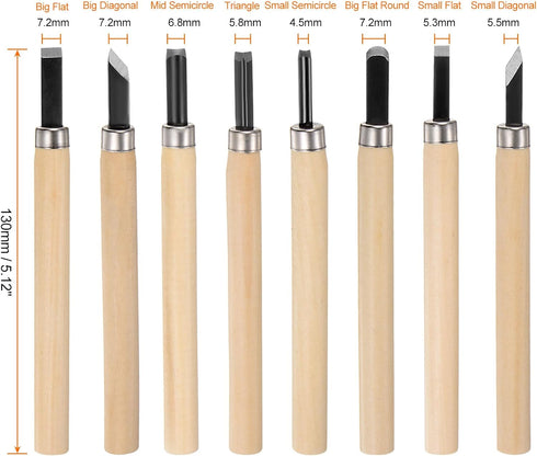 8pcs Wood Carving Knife Set Big/Mid/Small 65# Manganese Steel Hand Carving Tools Wood Chisels for Sculpting Woodworking...