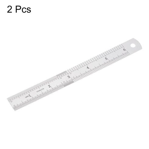 2pcs Stainless Steel Ruler 15cm/6" Length x 1/36" Thick x 3/4" Wide Inch and Metric Straight Edge Measuring Tools for Woodworking Painting Craft, ...