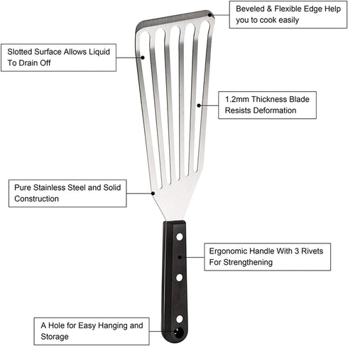HaSteeL Fish Spatula 2-Piece, Stainless Steel Slotted Turner for Flipping, Turning, Frying & Grilling, Metal Slotted Spatulas Great for Kitchen Co...