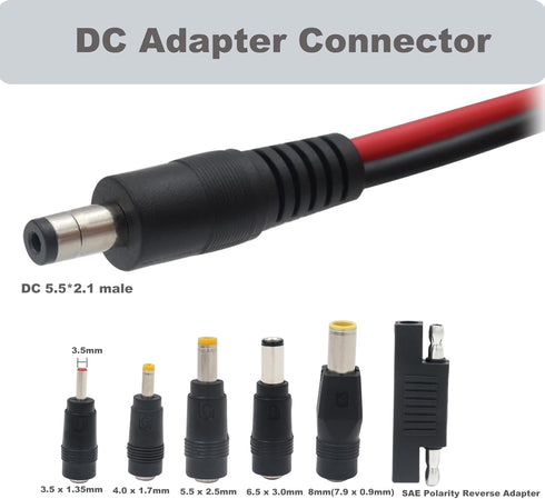 COMeap SAE to DC Adapter for Jackery Solar Panel, 3.31ft (1.01m) SAE to DC5521 Male Connector Cable with SAE Polarity Reverse Adapter DC8/6.5/5.5/...