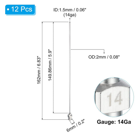 PATIKIL 14Ga x 5.9 Inch Stainless Steel Dispensing Needle Tips, 12Pcs Metal Glue Needle Tube Blunt Tips Luer Lock for Thick Glue Ink Lab, Silver...