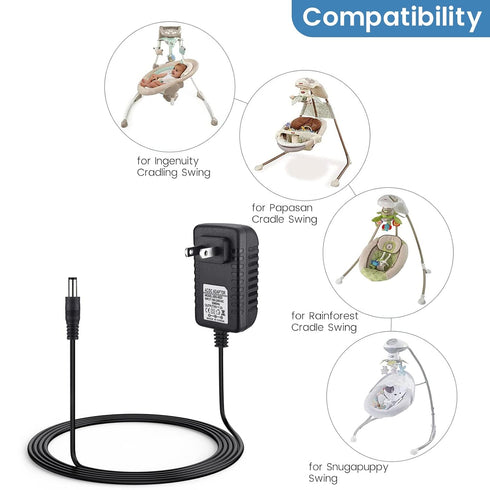Power Cord Replacement for Fisher Price, Ingenuity, Snugapuppy Baby Swing, 6V AC Adapter Charger...