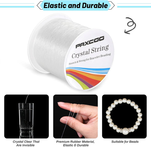 Bracelet String, Paxcoo 2 Rolls Elastic Stretchy Bead String Cord for Clay Beads Kandi Pony Beads Bracelets Jewelry Making (0.8 MM, Crystal)...