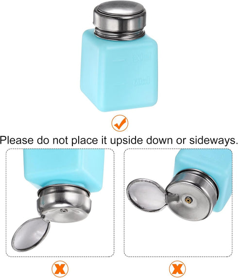 Solvent Alcohol Dispenser 120ml(4oz) Push Down Liquid Dispenser Pump with Sealing Stainless Steel Lid for Acetone Cleanser Polish Remover, Blue...