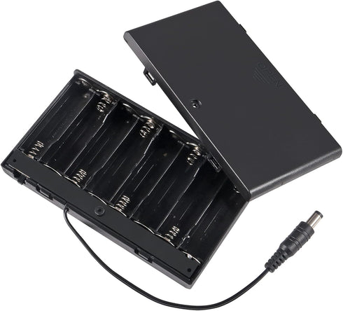 2Pcs 8 Slots AA Battery Holder Case Box 8 x 12V Battery Storage Box Battery Container Case with DC 5.5x2.1mm Male Connector and Cover ON/Off Switc...