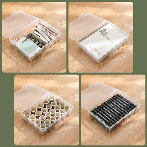 Plastic Storage Containers with Latching Lid for Pencil Box, office supplies, Crayon, Crafts, (White Empty -2 pack)...