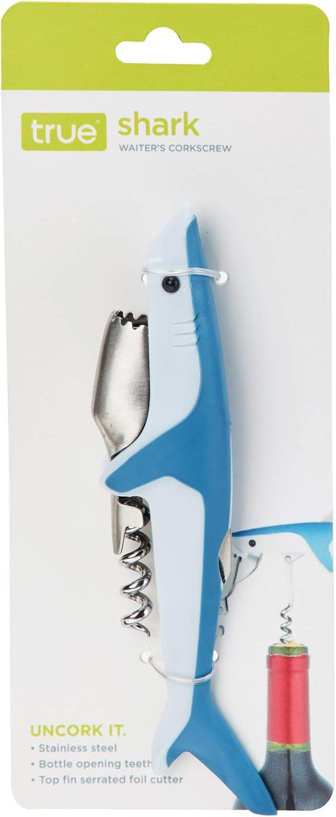 True Shark Corkscrew, Soft Touch Double-Hinged Waiter’s Style Corkscrew Wine Bottle Opener, Gift for Wine Lovers and Animal Lovers...