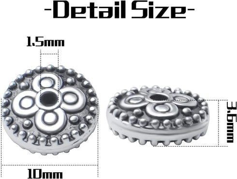 50pcs 10mm Alloy Antique Silver Spacer Bead Flower Bead Spacers European Spacers Jewelry Spacer Charms with A Box for Bracelet Necklace Jewelry Ma...