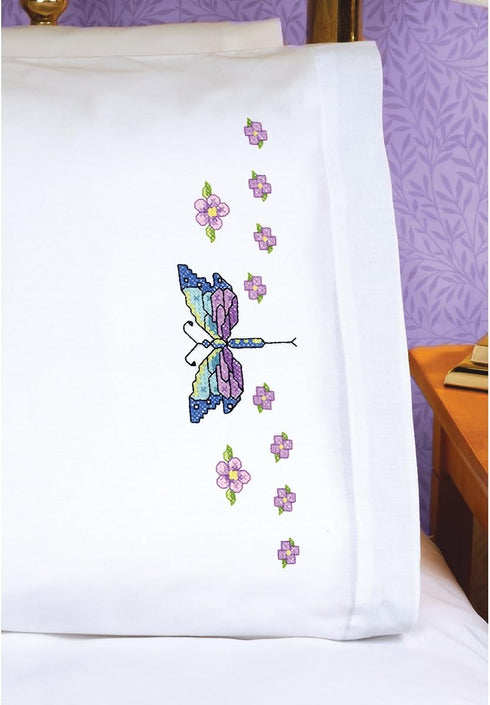 Janlynn Dragonfly Pillowcase Pair Stamped Cross Stitch, 20 by 30-Inch, White...