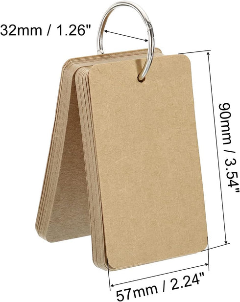 PATIKIL Blank Index Cards with Ring, 300Pcs Blank Flash Card 3.5" x 2" Note Card Study Card for Memory Learning Studying Office Supplies, Brown...