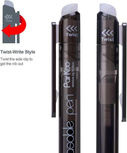 ParKoo 20 Black Retractable Erasable Gel Pens Twist-Write, Fine Point 0.7 mm, Make Mistakes Disappear, Erasable Pens for Drawing Writing Planners ...