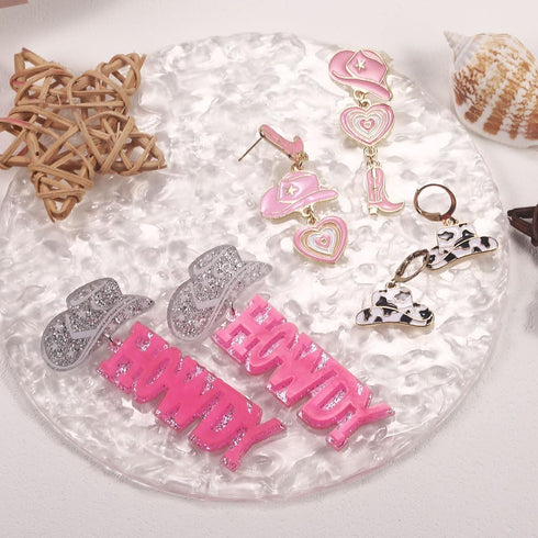 12 Pairs Beaded Cowboy Earrings for Women Pendant Rhinestone Enamel Boot Hat Drop Dangle Earrings...