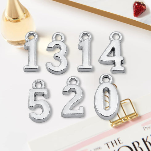 100pcs Antique Silver Arabic Numerals 0-9 Charms Digital Figures Number Pendant Charms Craft Supplies for DIY Necklace Bracelet Jewelry Making Acc...