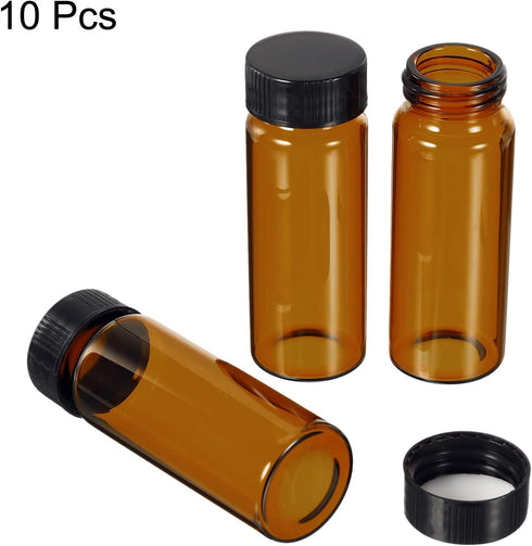 PATIKIL 30mL Reagent Media Bottle, 10 Pack Round Glass Storage Bottles Plastic Screw Cap for Lab Home, Brown...