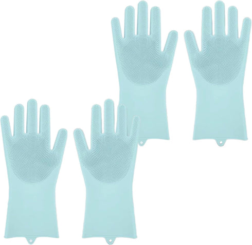 2 Pairs of BPA FREE Silicone Dishwashing Gloves for Kitchen Silicone Scrubbing Gloves Soft Bristles Cleaning Pet Care Washing Reusable Non-Slip & ...