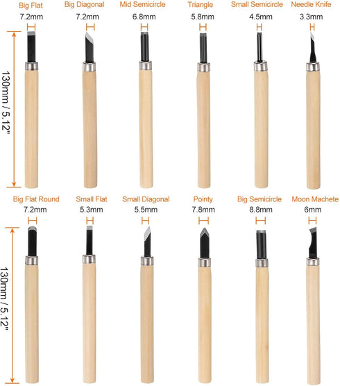 12pcs Wood Carving Knife Set Big/Mid/Small 65# Manganese Steel Hand Carving Tools Wood Chisels for Sculpting Woodworking...