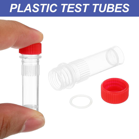 PATIKIL 1ml Plastic Cryogenic, 200Pcs Self Standing Cryogenic Vial Screw Top Frozen Test Tube for Lab Laboratory Science, Red Cap...