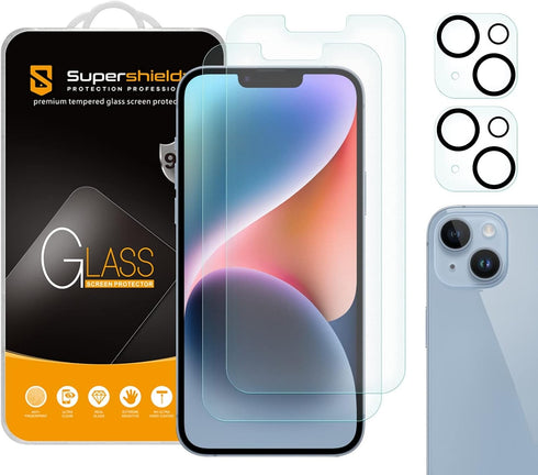 Supershieldz (2 Pack) Anti Glare (Matte) Tempered Glass Screen Protector Designed for iPhone 14 Plus (6.7 inch) + Camera Lens, Anti Fingerprint, A...