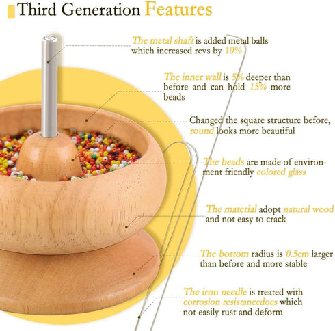 hobbyworker The Upgrade Version Wooden Bead Spinner with 2 Pcs Big Needles,8000 Pcs Seed Beads and 1 Surprise Gift Pack for Jewelry Making Tools,Q...