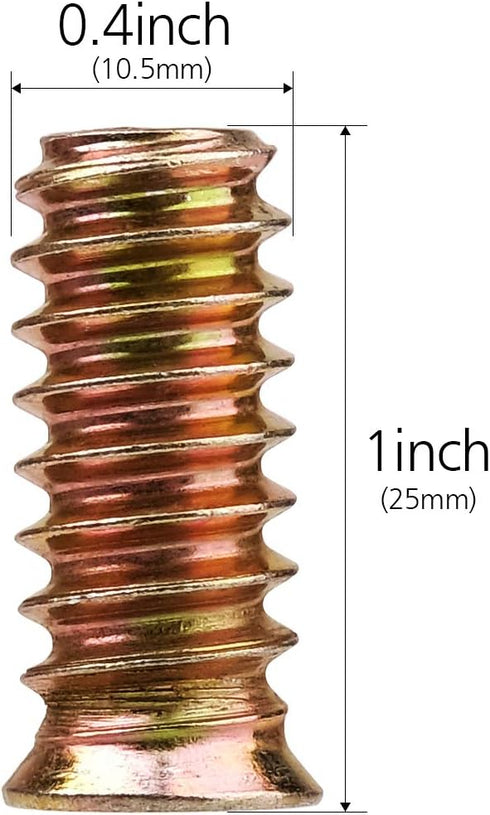 40Pcs Anwenk 1/4"-20 x 25mm Furniture Screw in Nut Threaded Wood Inserts Bolt Fastener Connector Hex Socket Drive for Wood Furniture Assortment (w...