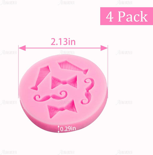 AUEAR, Set of 4 Mini Bow-Ties Necktie Mustache Silicone Mold for Fondant Cake Chocolate Candy Sugar Home Cupcake Decoration Baking Tools Pink...