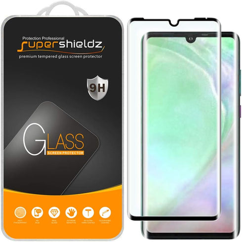 Supershieldz (2 Pack) Designed for Huawei (P30 Pro) Tempered Glass Screen Protector, (Full Cover) (3D Curved Glass) Anti Scratch, Bubble Free (Bla...