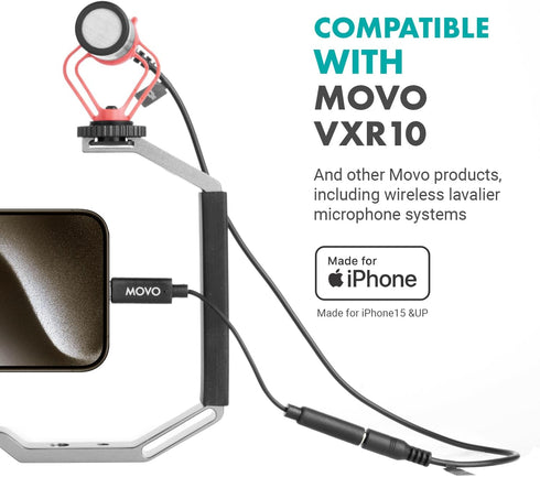 Movo Female 3.5mm TRRS Microphone Adapter Cable to USB-C Connector Dongle Compatible with Apple iPhone 15 and up, iPad Smartphones and Tablets - O...