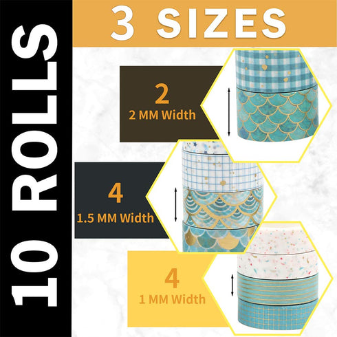 CCINEE 10 Rolls Washi Tape Set,Gold Foil Decorative Masking Tapes for Bullet Journal Planner Scrapbooking Craft Supply...