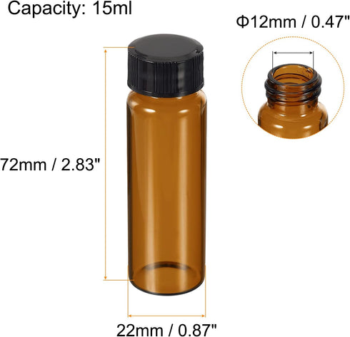 PATIKIL 15mL Reagent Media Bottle, 10 Pack Round Glass Storage Bottles Plastic Screw Cap for Lab Home, Brown...