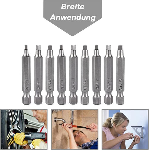 Mesee 9Pcs Square Head Screwdriver Bits with 1/4 Inch Hex Shank, S2 Steel Magnetic Square Screw Driver Bit Set SQ1 SQ2 SQ3 Electric Hand Square Sc...