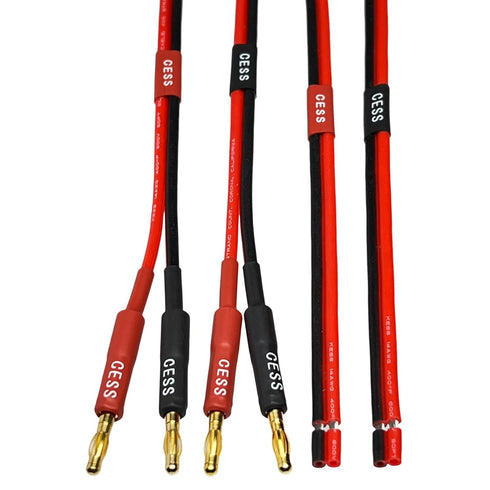 CESS-225-1f Banana Plug Adapter Connector to Bare Wire Open End Audio Cable DIY for Speakers & Amplifier, 2-Channel, 14 Gauge (1 Foot)...