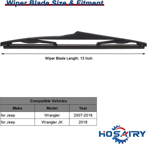 Rear Windshield Wiper Blade for Jeep Wrangler 2007-2017 Jeep Wrangler JK Unlimited 2018 Rear Wiper Blade 68002490AB, 13 inch (Pack of 2)...