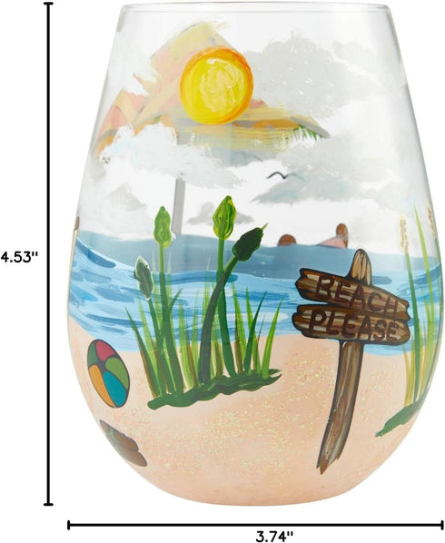 Enesco Designs by Lolita Beach Please Hand-Painted Artisan Stemless Wine Glass, 1 Count (Pack of 1), Multicolor, 20 ounces...