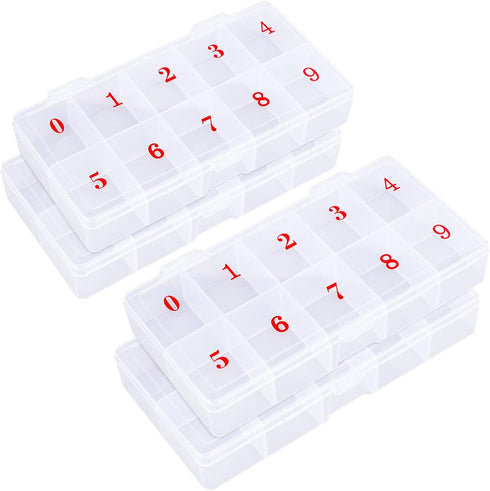 False Nail Tip Organizer Box, 4PCS 10-Slot Bead Storage Container, Clear Plastic Case for Nail Art Craft, Rhinestone Jewelry Charms Holder, Vitami...