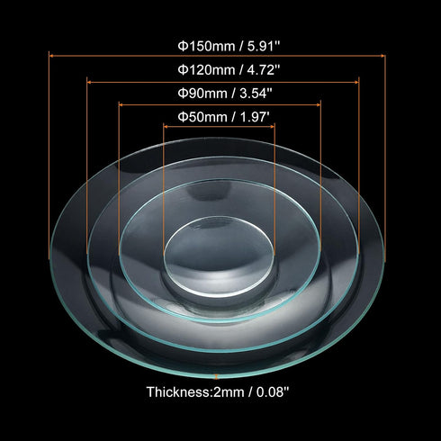 PATIKIL 50mm 90mm 120mm and 150mm Diameter Watch Glass, 1 Pack Beaker Cover Smooth Edges Chamfered Arc for Laboratory, Transparent...