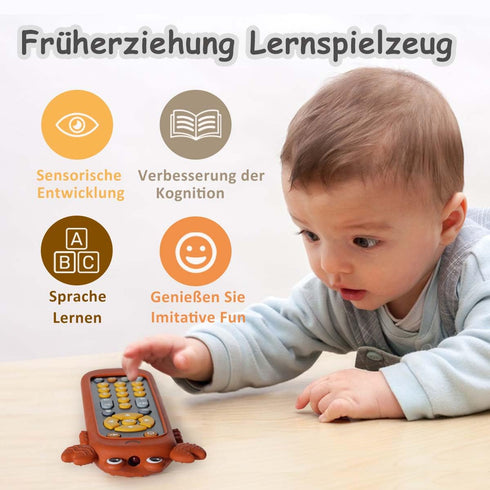 Baby TV Remote Control Toy with Soft Silicone Teether Cute Crab Cover, Musical Realistic Play Remote Toy with Light and Sound, 3 Language Educatio...
