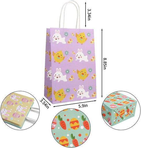 CCINEE 12PCS Easter Gift Bags,Bunny Kraft Paper Treat Bags with Handles Egg Chick Candy Bag for Kids Party Gift Wrapping...