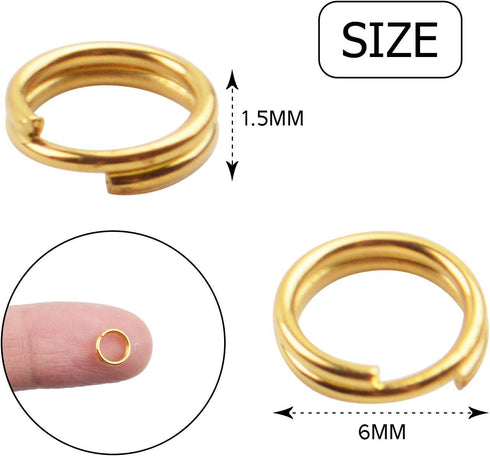 Jump Rings, 500 Pieces Golden Double Loop Round Split Rings Small Key Chain Hoops for Key Charms Jewelry Making, 6mm...