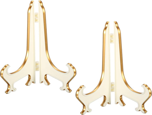 PATIKIL 5" Acrylic Decorative Plate Stand Holder, 4 Pack Table Use Foldable Picture Easel Frame Holder for Displaying Photos, Card, Canvases, Whit...